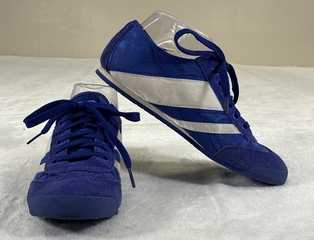 Coach Yolanda Sneakers Signature Canvas Suede Blue Women’s 6.5 B Bnfts Charity